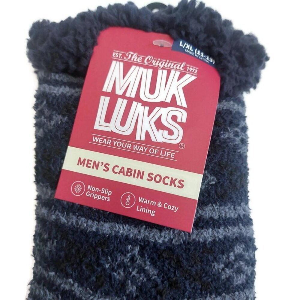 MUK LUKS Mens Cabin Socks L/XL Shoe Size 11/13 Dark Blue Multi Warm and Cozy RT - Picture 2 of 4
